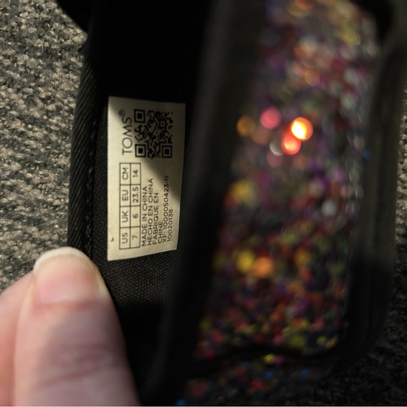 Toms Girls Size 7 Alpargata Black Chunky Glitter‎ Shoes - Picture 8 of 9